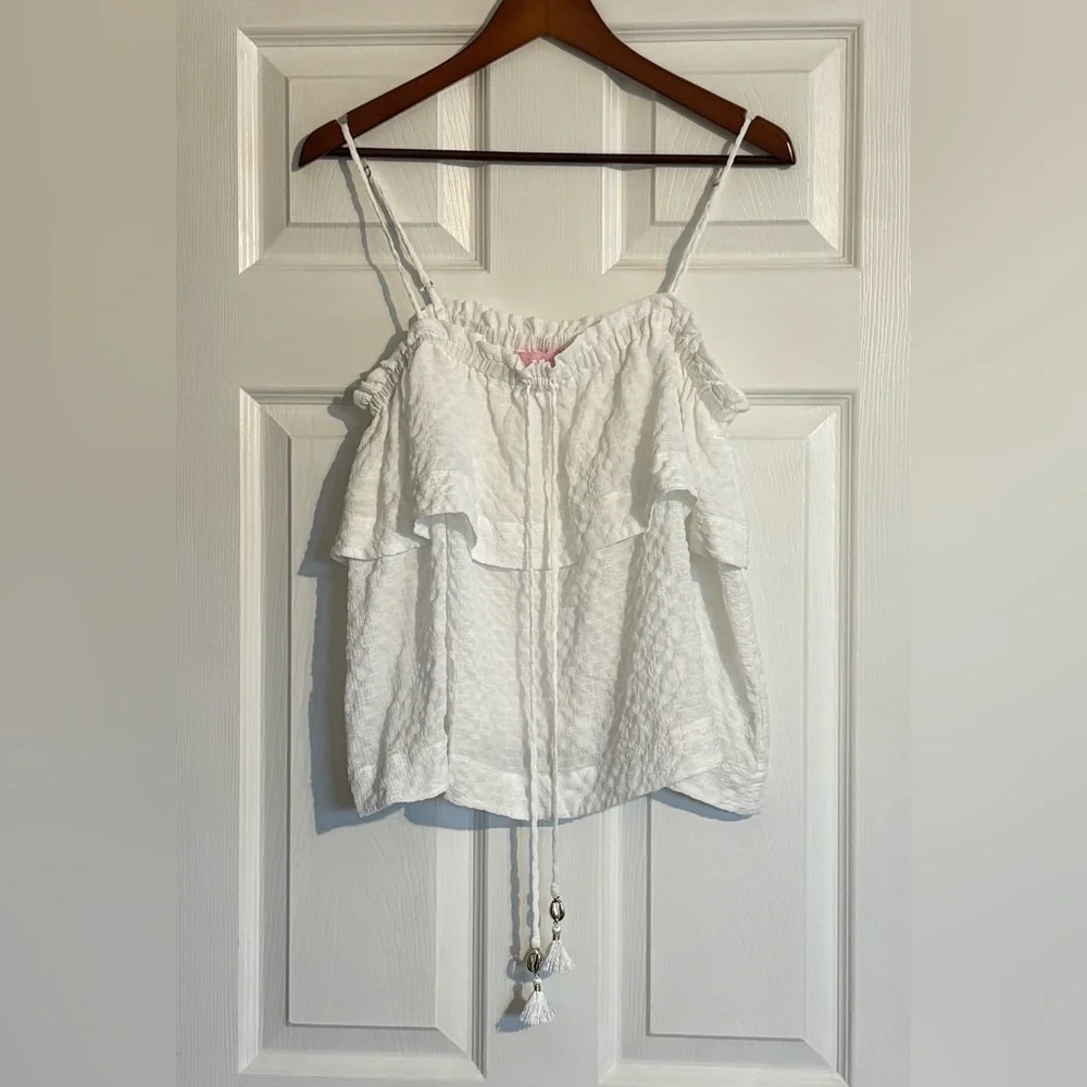 Lilly Pulitzer Mays White Textured Tiered Sleeveless Tank Top Size Large - Picture 2 of 10